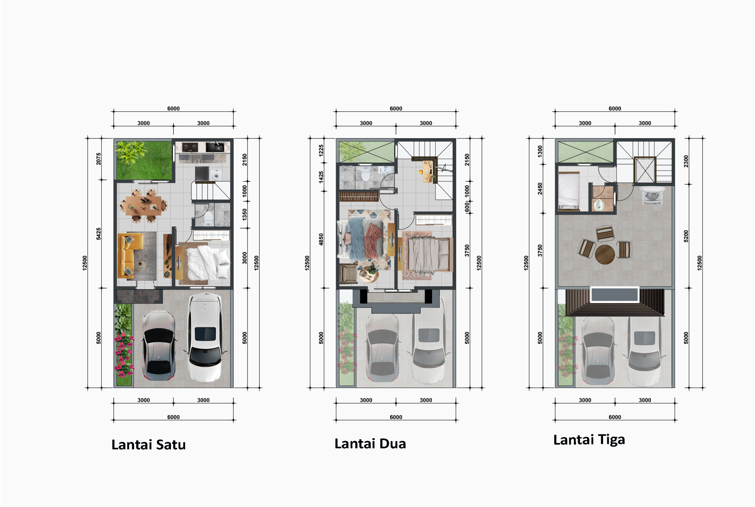 Denah unit Tipe 6 Bintaro Hijau Residence dengan lebar muka 6 meter
