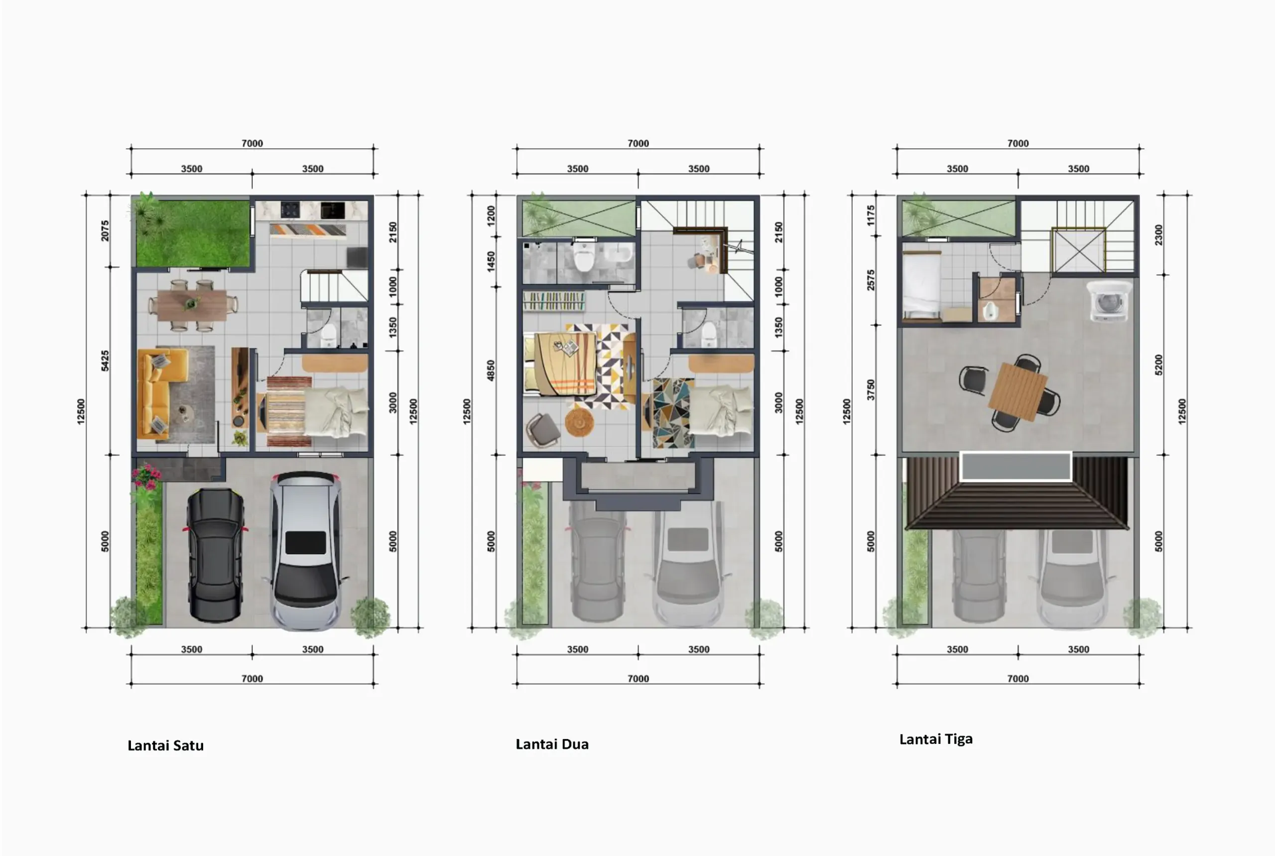 Denah unit Tipe 7 Bintaro Hijau Residence dengan lebar muka 7 meter
