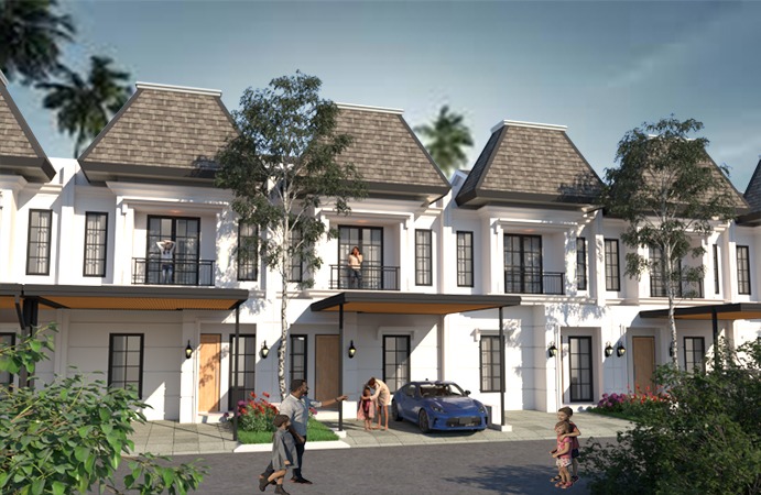 Fasad rumah dua lantai di Bintaro Hijau Residence